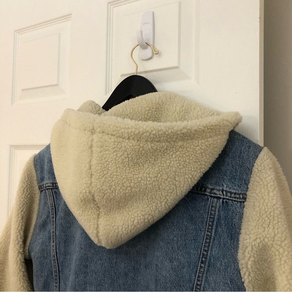 Levi's Premium Ex-Boyfriend Sherpa Hooded Trucker Jean Jacket Medium - Picture 14 of 16